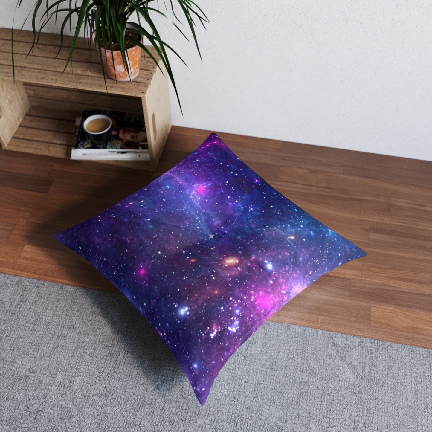 Purple Beyond the Stars Outer Space Out of this World Tufted Floor Pillow, Square