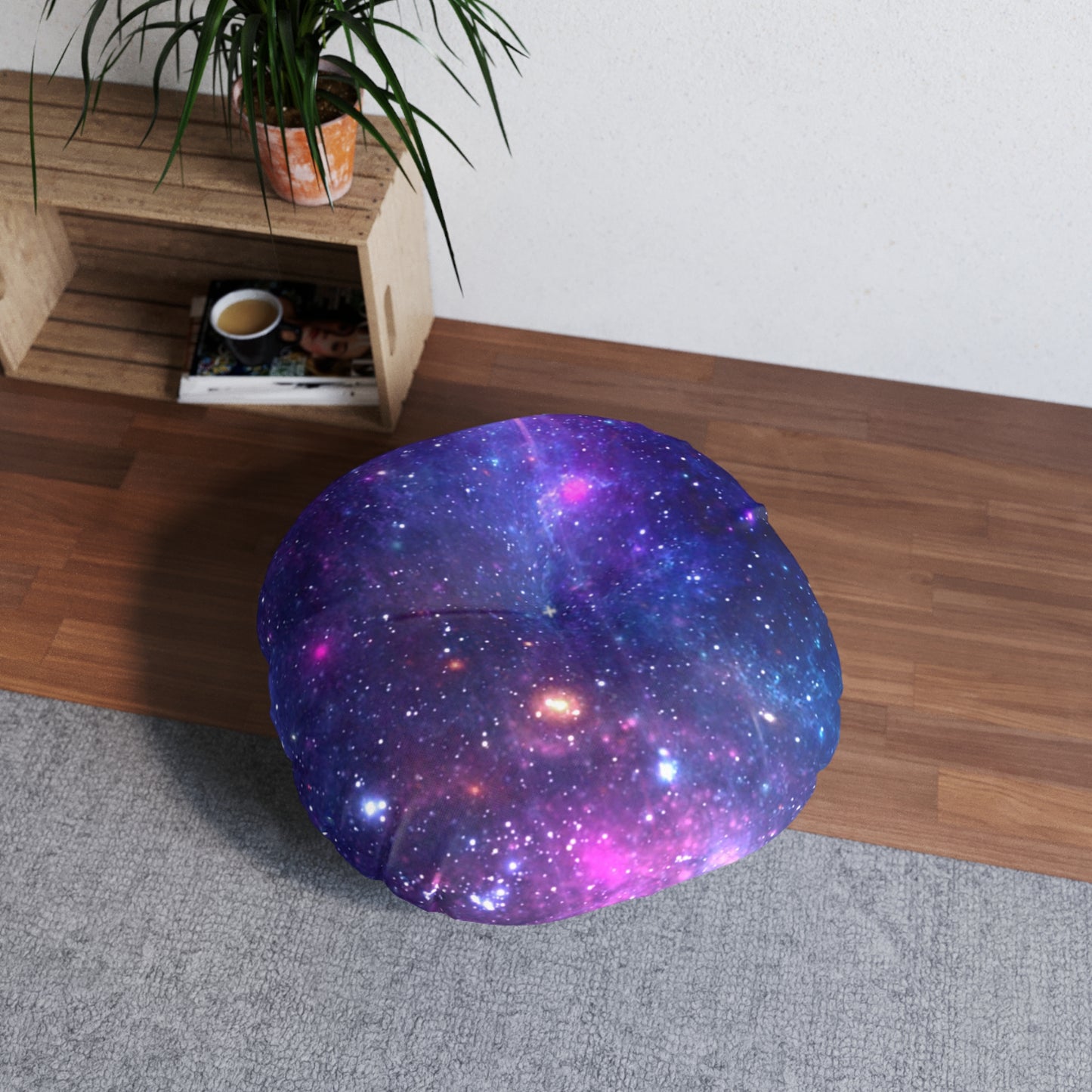 Purple Beyond the Stars Outer Space Out of this World Tufted Floor Pillow, Round