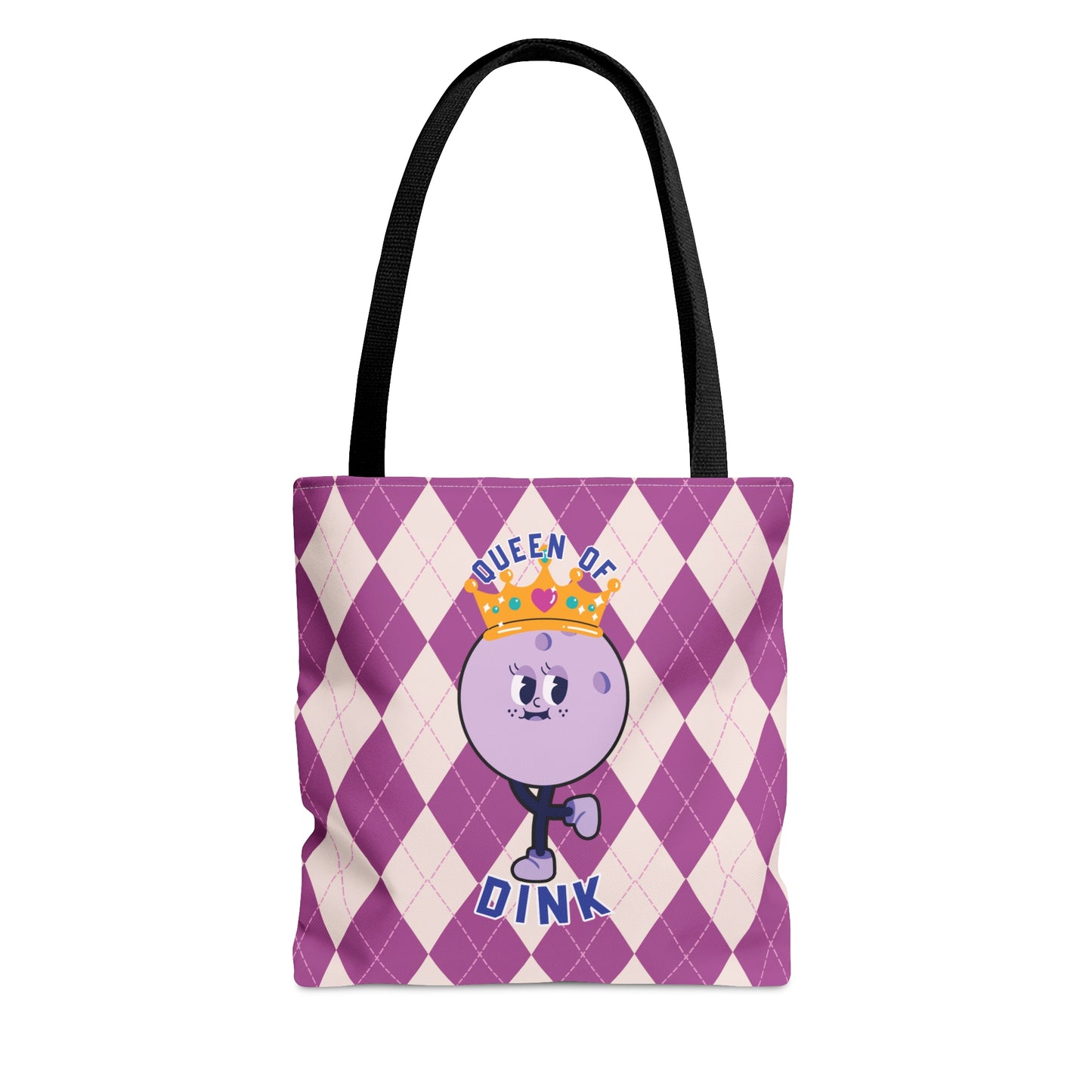 Vintage Purple Rhombus Pickleball Queen AOP Tote Bag - Rule the Court as the Queen of Dink