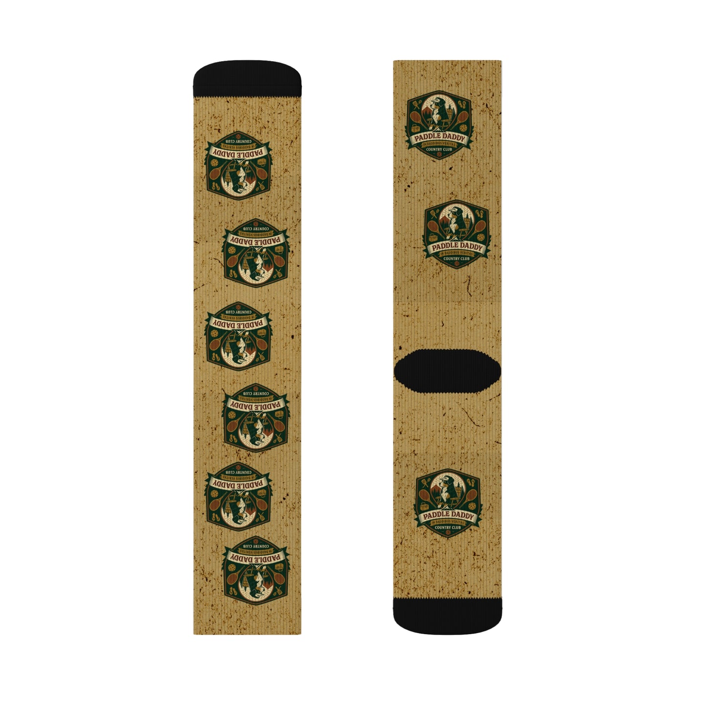 Paddle Daddy Country Club Socks – Chloe-Stamped Lore for Your Feet Rustic Camp-Themed Sublimation Socks, Cozy Adventure Gift, Hiking Accessories, Camping Gear, Unique Sock Design