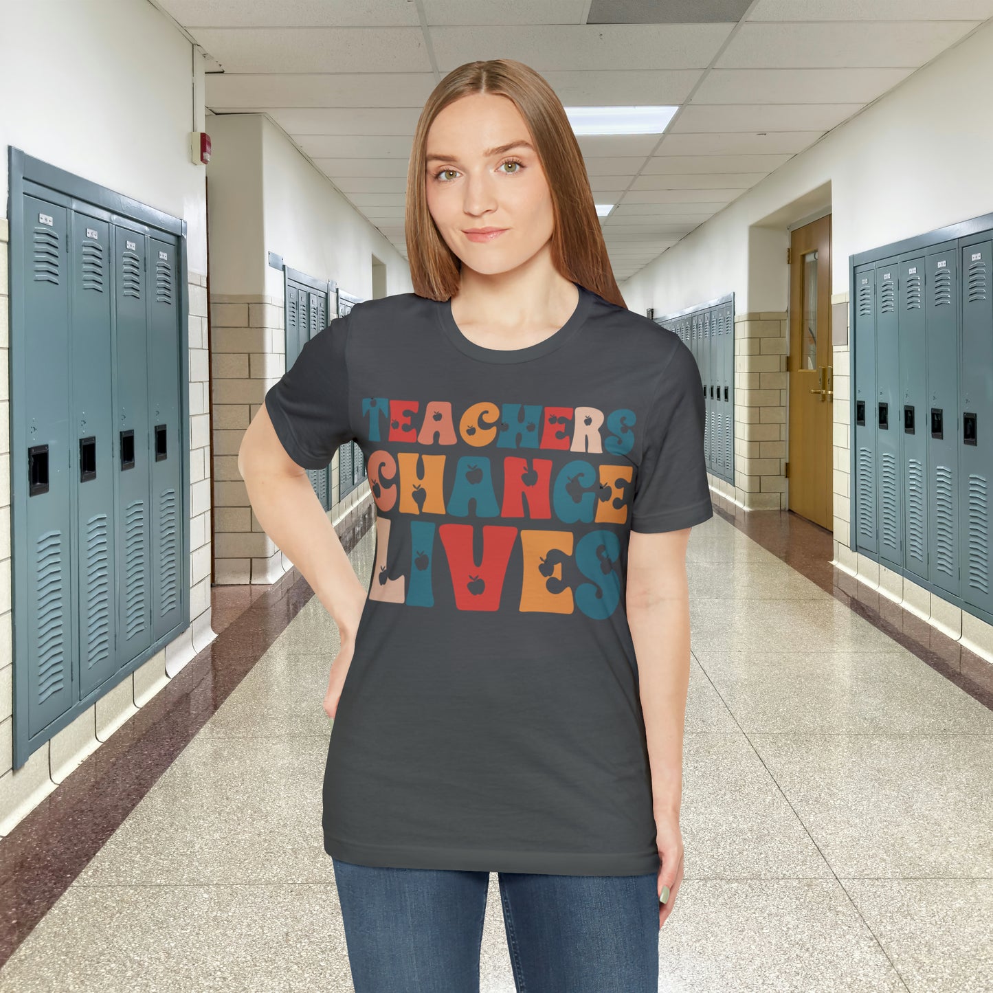 Colorful Teachers Change Lives Back to School Unisex Jersey Short Sleeve Tee Gifts for him, Gifts for Her