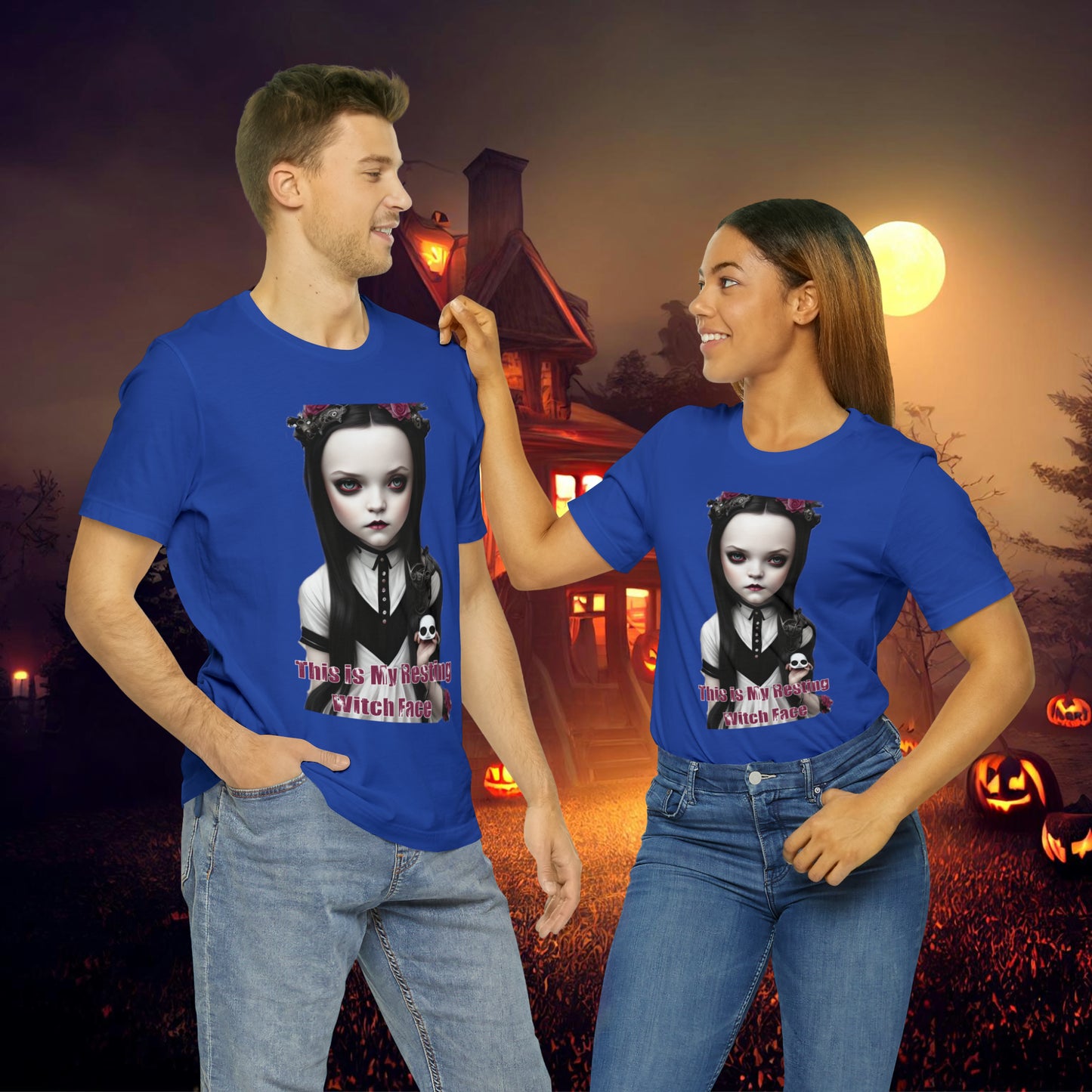 Wednesday Addams Chibi by Charlie Bowater This Is my Resting Witch Face Halloween Unisex Jersey Short Sleeve Tee