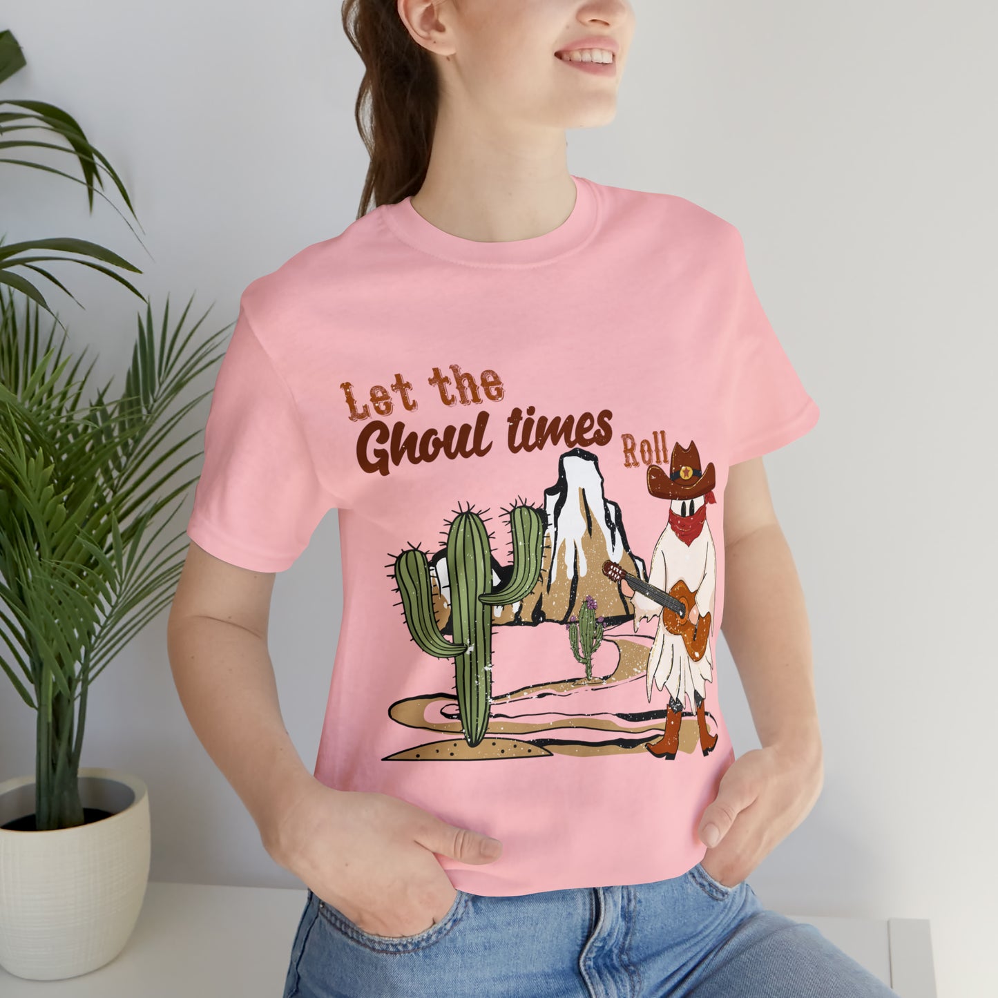 Cowboy Ghost playing the Guitar singing Let the Ghoul times roll Halloween Unisex Jersey Short Sleeve Tee Gifts for him Gifts for Her