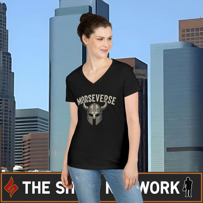 Morseverse Viking Helmet Ladies' V‑Neck T‑Shirt
