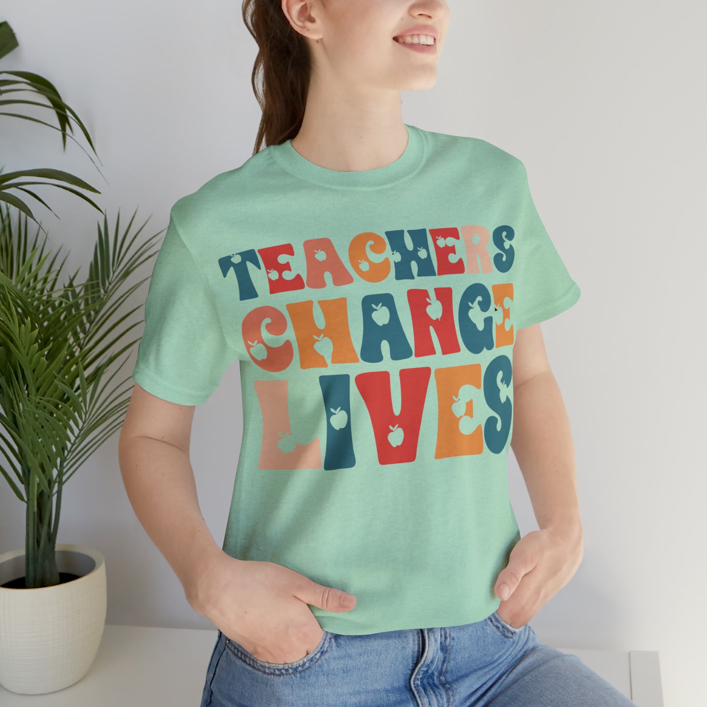 Colorful Teachers Change Lives Back to School Unisex Jersey Short Sleeve Tee Gifts for him, Gifts for Her
