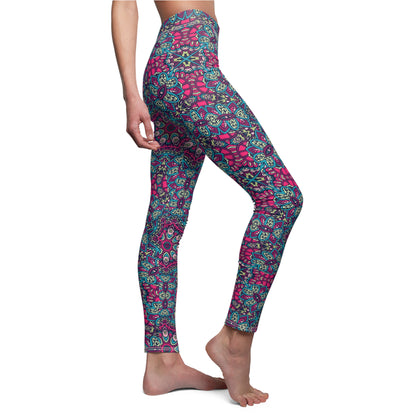 Green & Pink Boho Harmony Leggings Women's Cut & Sew Casual Leggings (AOP)