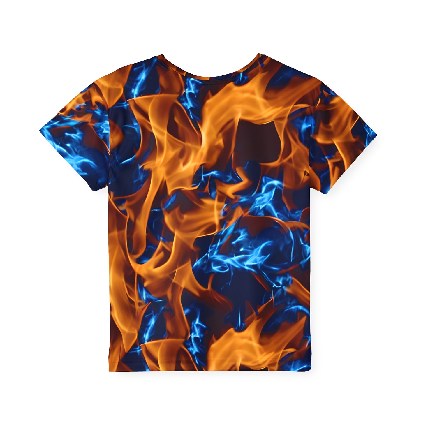 Blaze a Trail: All Over Print Kid Sport Jersey with Blue and Orange Flames