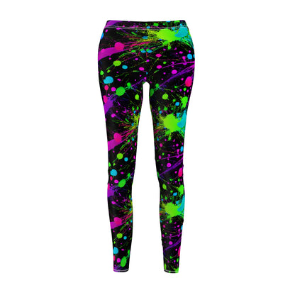 Green & Pink Splatter Vibes Leggings Women's Cut & Sew Casual Leggings (AOP)