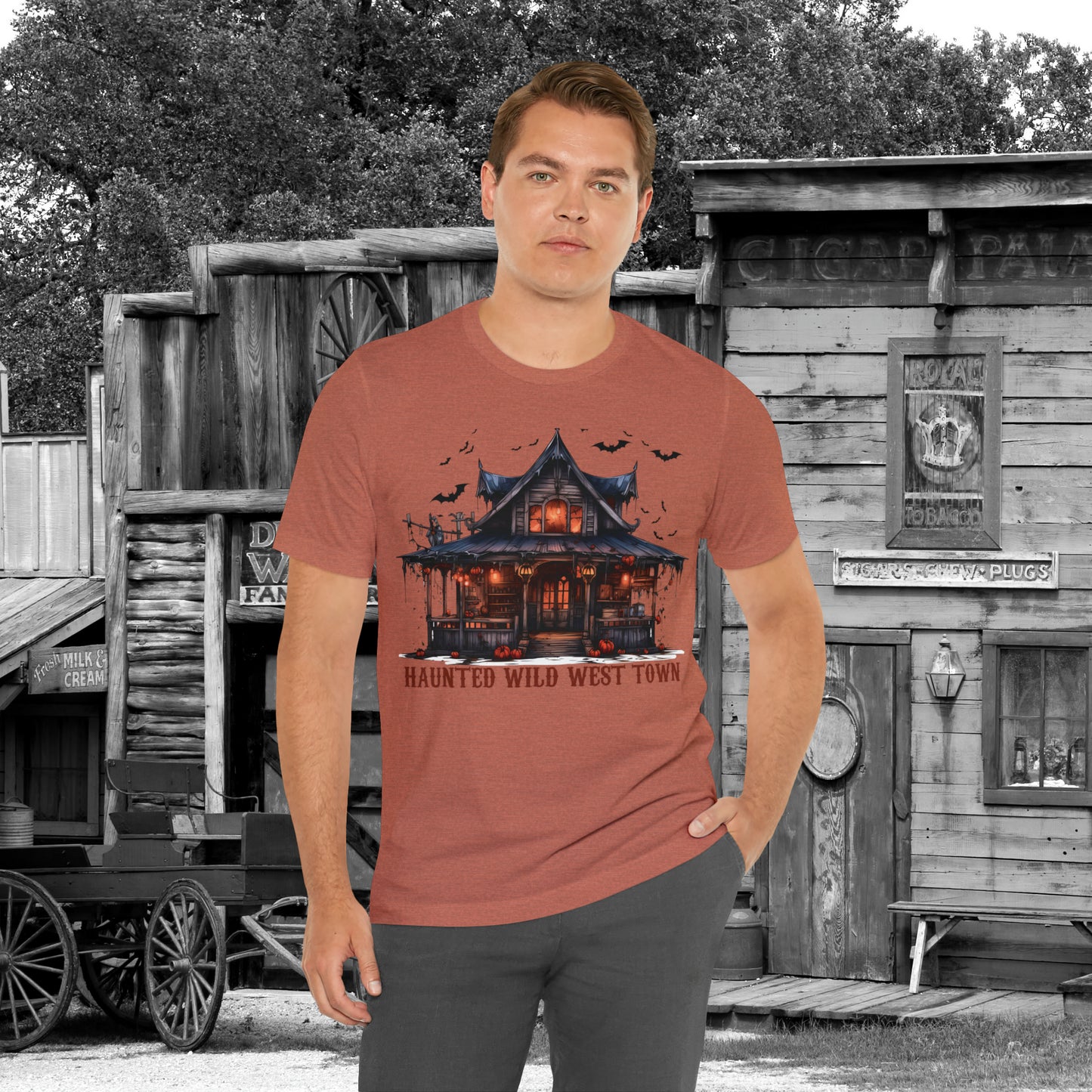 Haunted Wild West Town Halloween Western Unisex Jersey Short Sleeve Tee Gifts for Him Gifts For Her