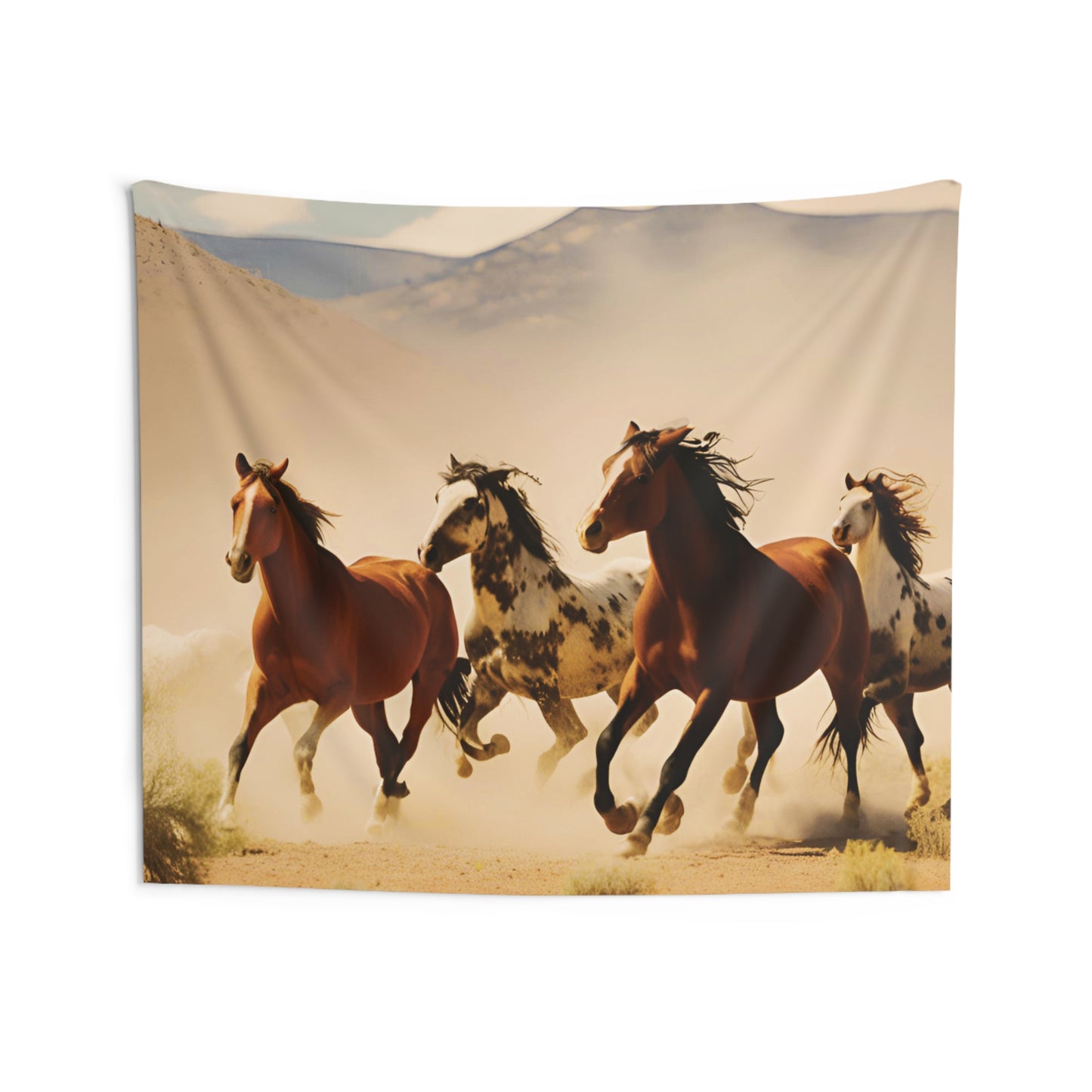 Capture the Spirit: Wild Horses Galloping in the Desert Indoor Tapestry