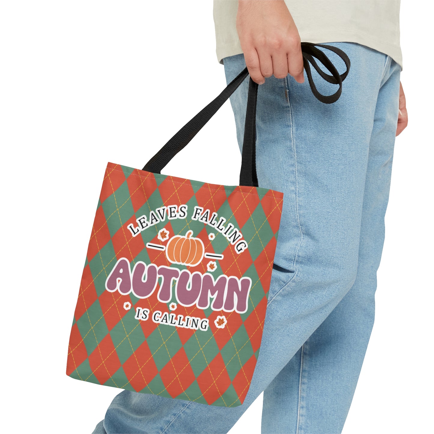 Vintage Green and Orange Rhombus pattern Fall Tote Bag (AOP) - Embrace Autumn's Beauty on the Go