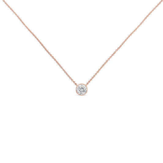 10K Rose Gold 1/3 Carat Round Brilliant-Cut Diamond Modern Bezel-Set Solitaire 16"-18" Pendant Necklace (H-I Color, SI2-I1 Clarity)