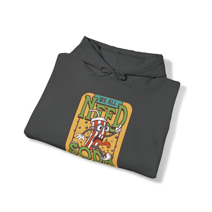 "DirkyThreadz Soda Splash Hoodie - PlayfulDesign with Cartoon Soda Graphic"