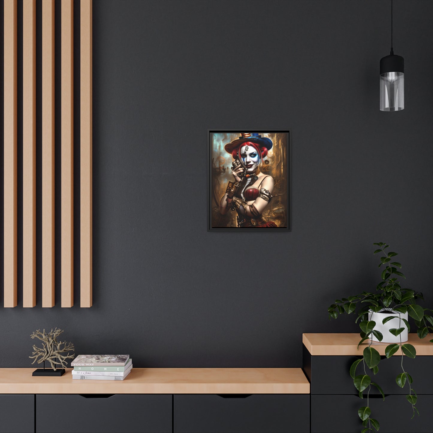 Hyper Realistic Steampunk Harley Quinn Matte Canvas, Black Frame