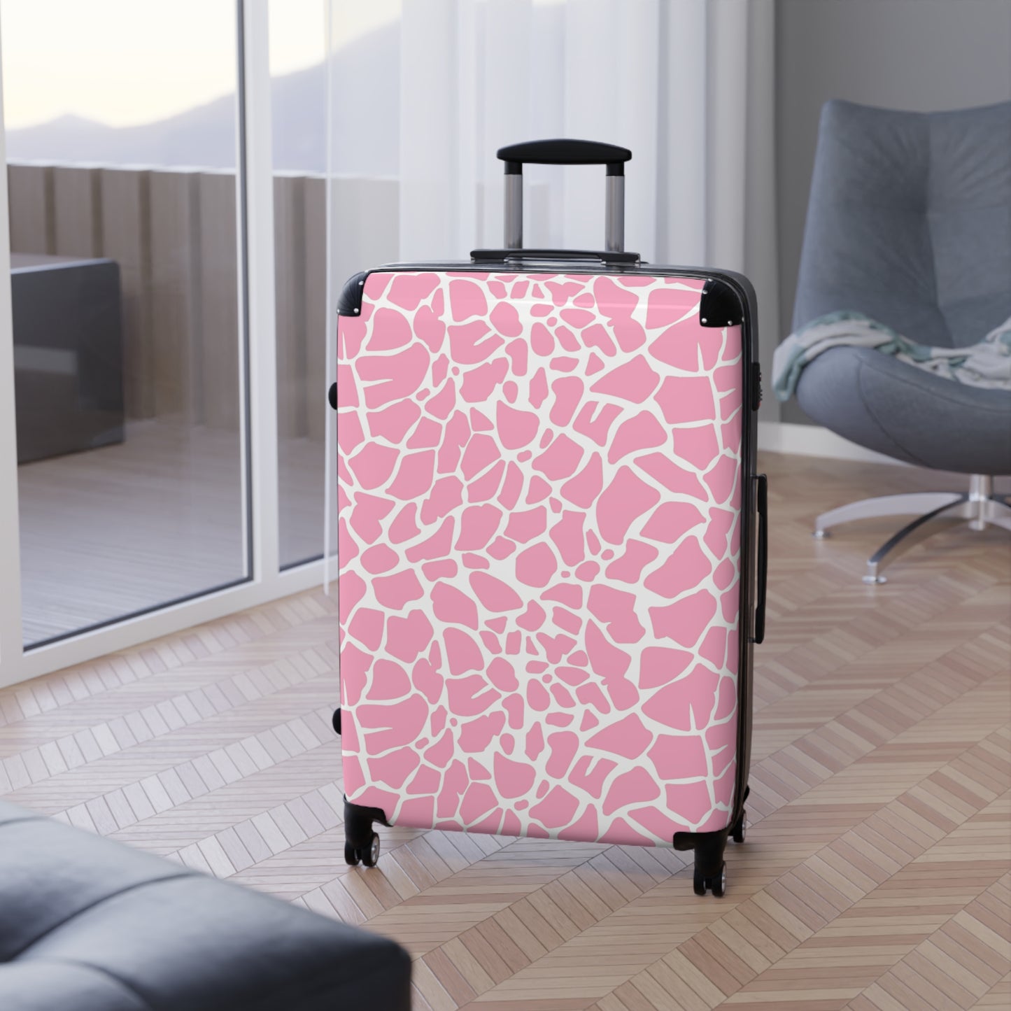 Pink Giraffe Print Suitcase