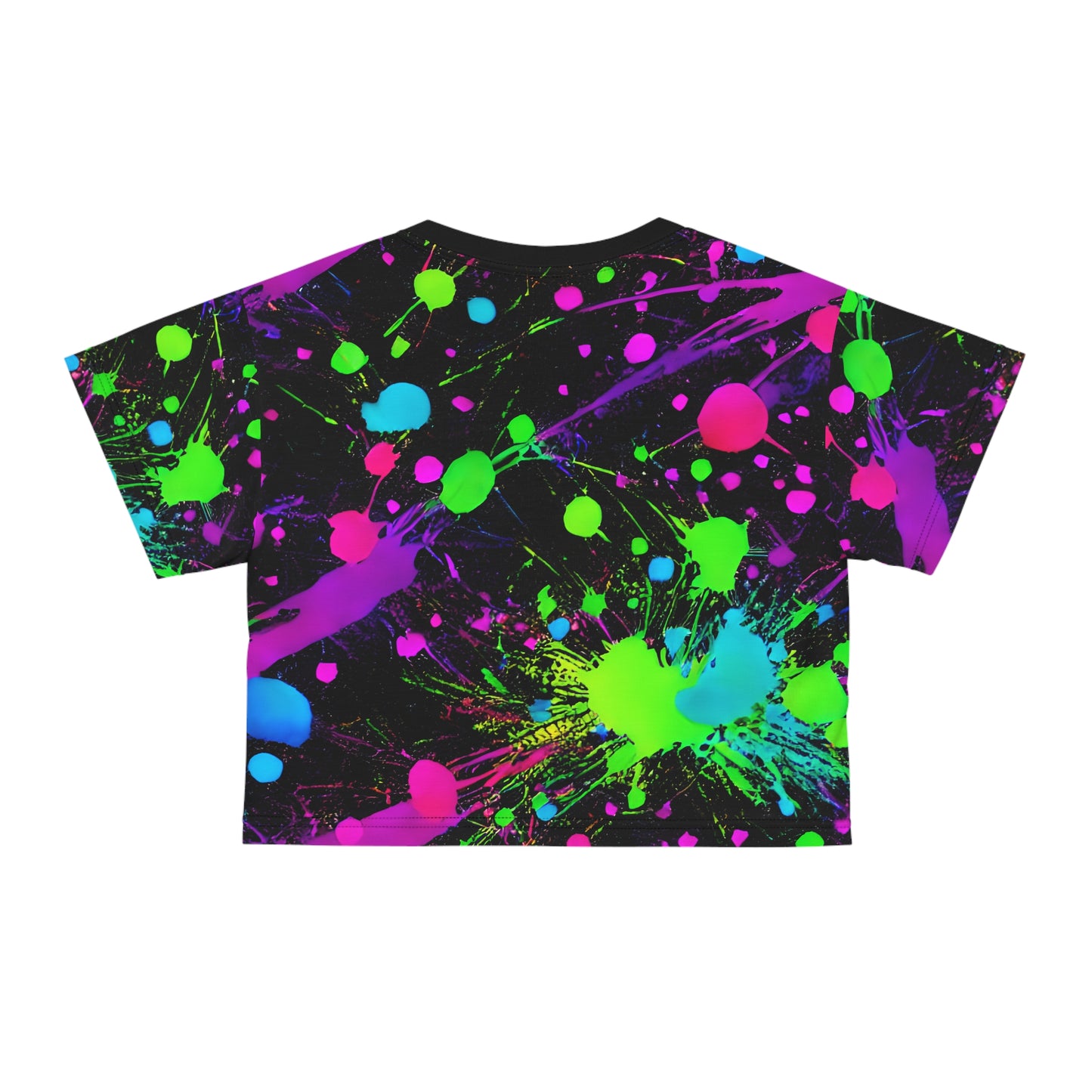 "Green and Pink Paint Splatter Crop Tee (AOP) - Trendy and Vibrant Statement Piece Crop Tee (AOP)