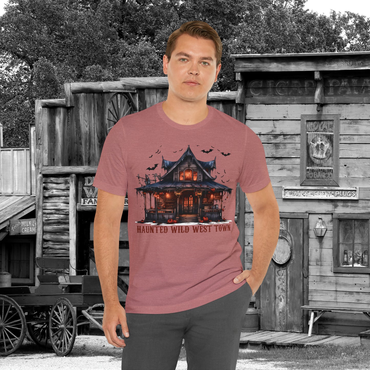 Haunted Wild West Town Halloween Western Unisex Jersey Short Sleeve Tee Gifts for Him Gifts For Her