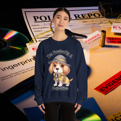 Cute Beagle Dressed up like a Detective, I'm a Basically a Detective True Crime Unisex Heavy Blend™ Crewneck Sweatshirt