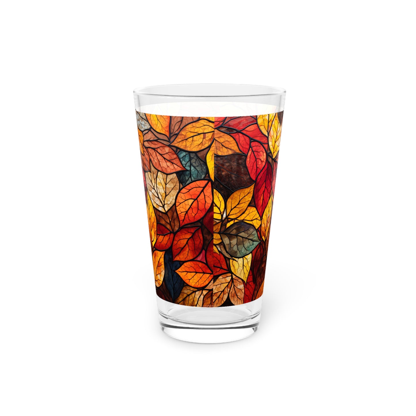 Seasonal Fall Leaves on a Stained Glass Masterpiece 16oz Pint Glass Gift idea gifts for home decor housewarming gift