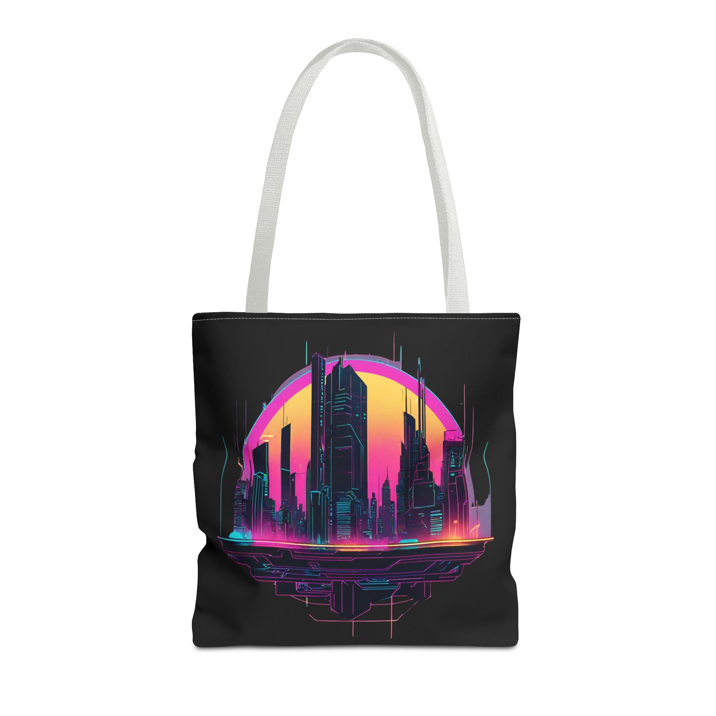 Cyberpunk City Landscape AOP Tote Bag 3 sizes 5 color handle options