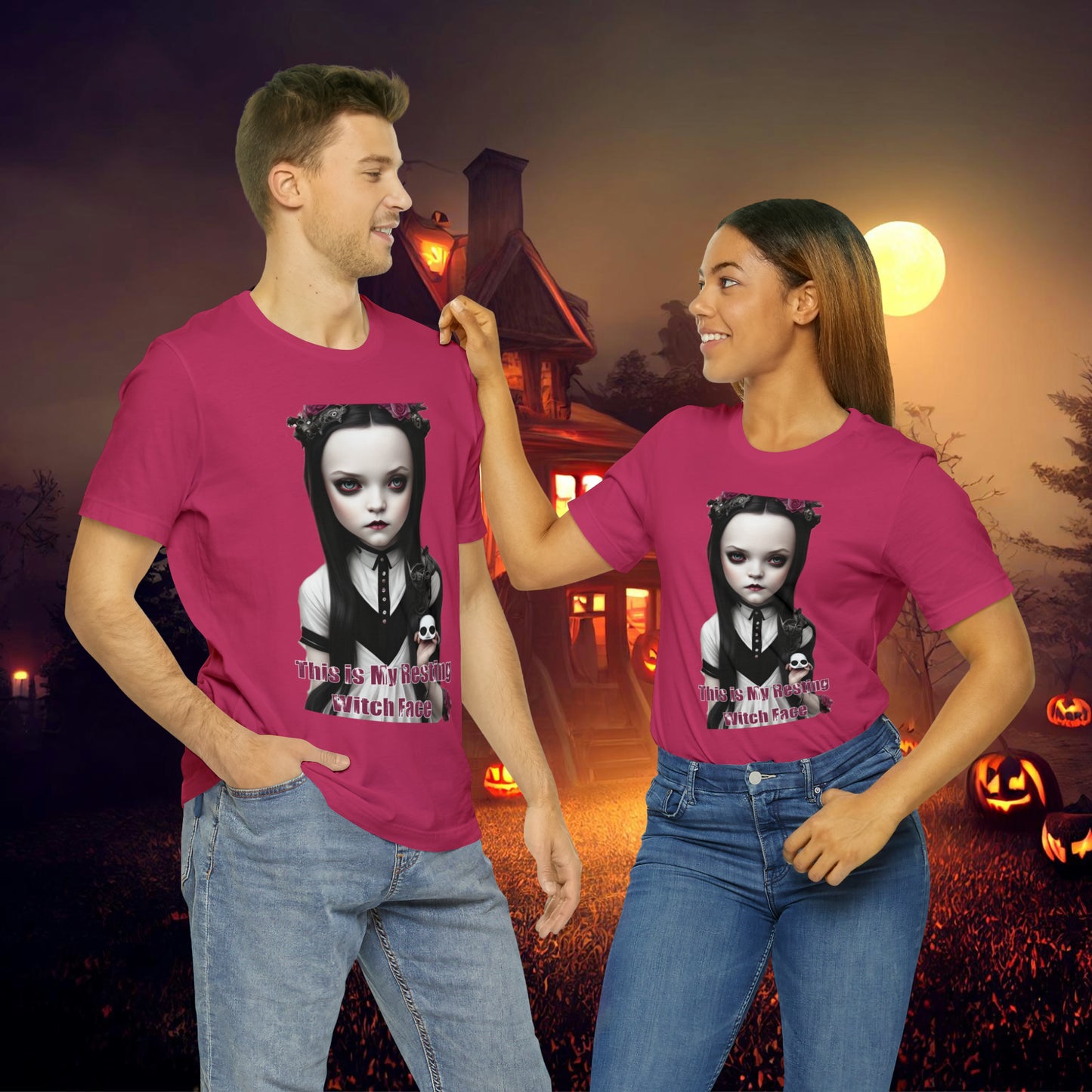 Wednesday Addams Chibi by Charlie Bowater This Is my Resting Witch Face Halloween Unisex Jersey Short Sleeve Tee