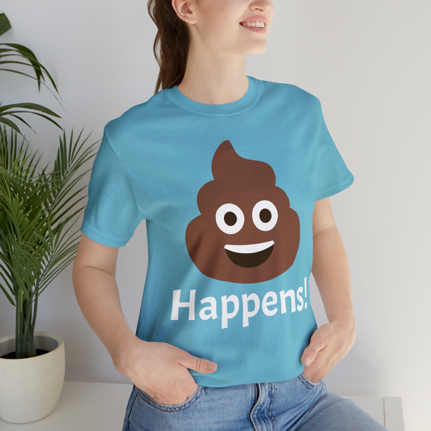 Embrace the Inevitable: 'Happens' Poop Emoji Unisex Jersey T-Shirt