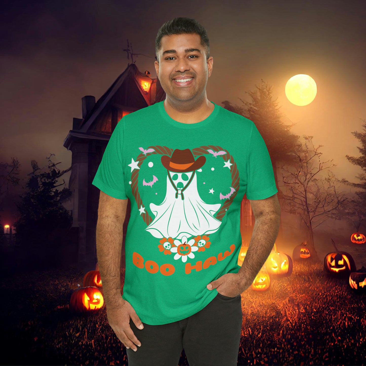 Boo Haw Retro Groovy Western Halloween Unisex Jersey Short Sleeve Tee Gifts for Him Gifts for Her