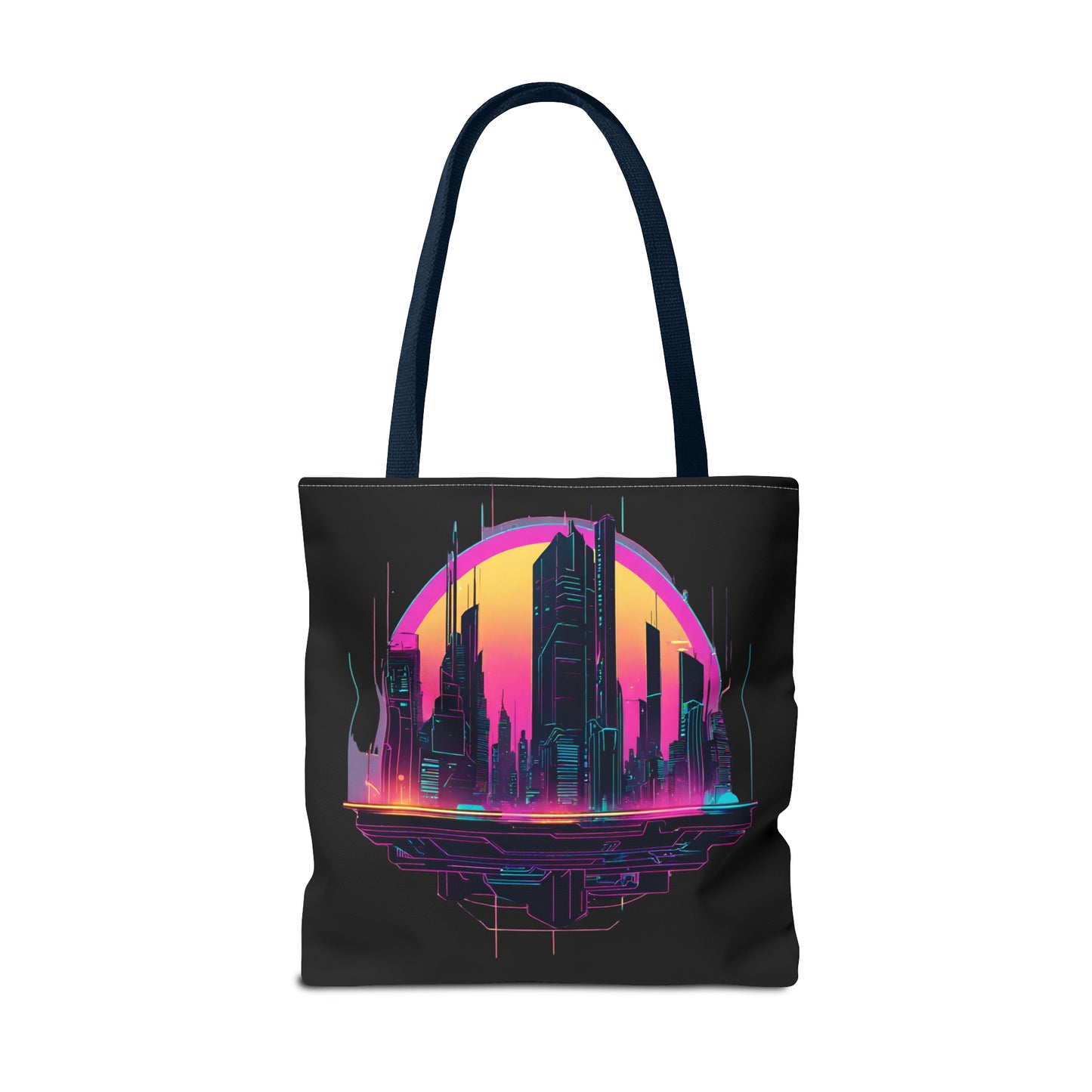 Cyberpunk City Landscape AOP Tote Bag 3 sizes 5 color handle options