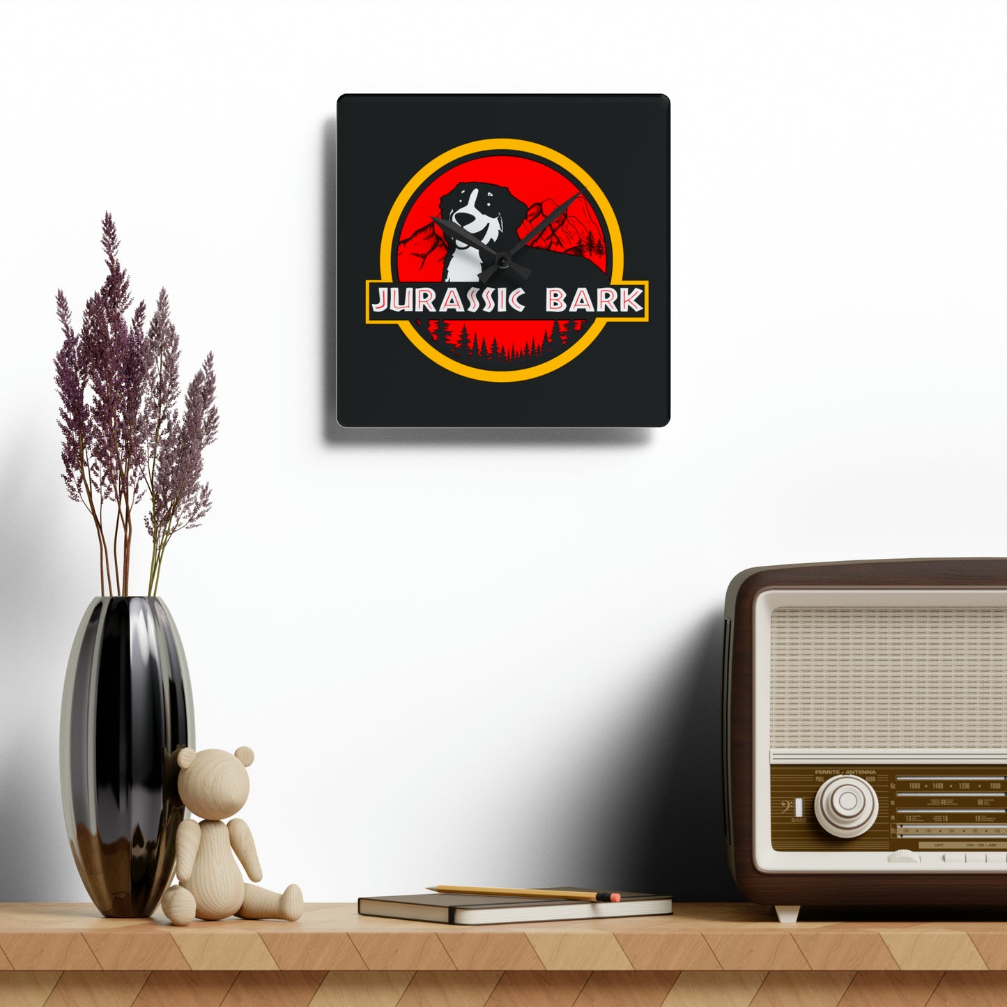 Jurassic Bark Bernese Mountain Dog Acrylic Wall Clock