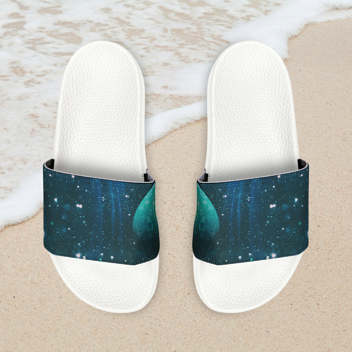 Blue Outer Space Planet in the Solar System Men's PU Slide Sandals Outer Space