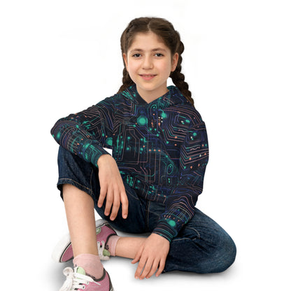 Pixel Pop: Neon Circuit Hoodie Children's Hoodie (AOP)