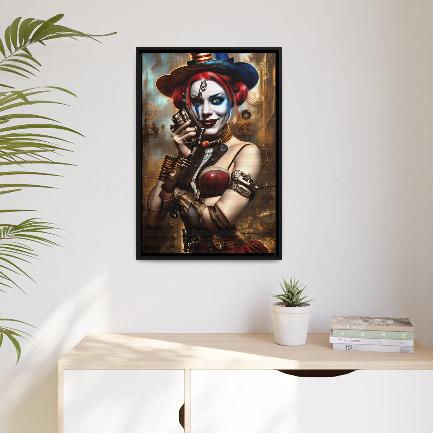 Hyper Realistic Steampunk Harley Quinn Matte Canvas, Black Frame