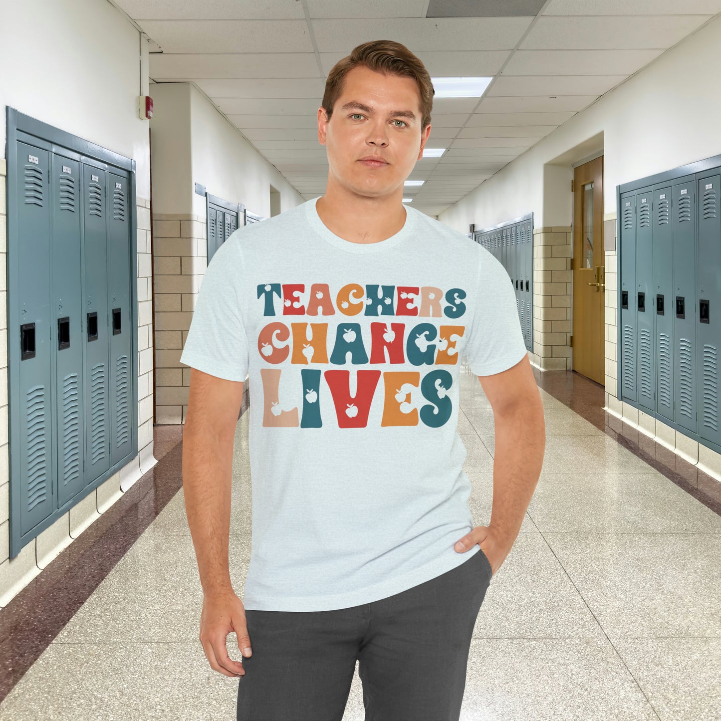 Colorful Teachers Change Lives Back to School Unisex Jersey Short Sleeve Tee Gifts for him, Gifts for Her