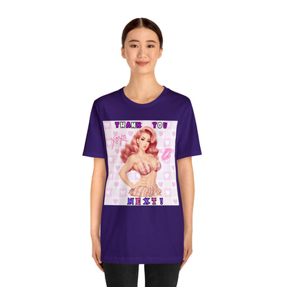 Timeless Elegance: Vintage Pink Pinup Girl "Thank You Next" on a Bella+Canva 3001 Unisex Jersey T-Shirt - A Must-Have Gift for her