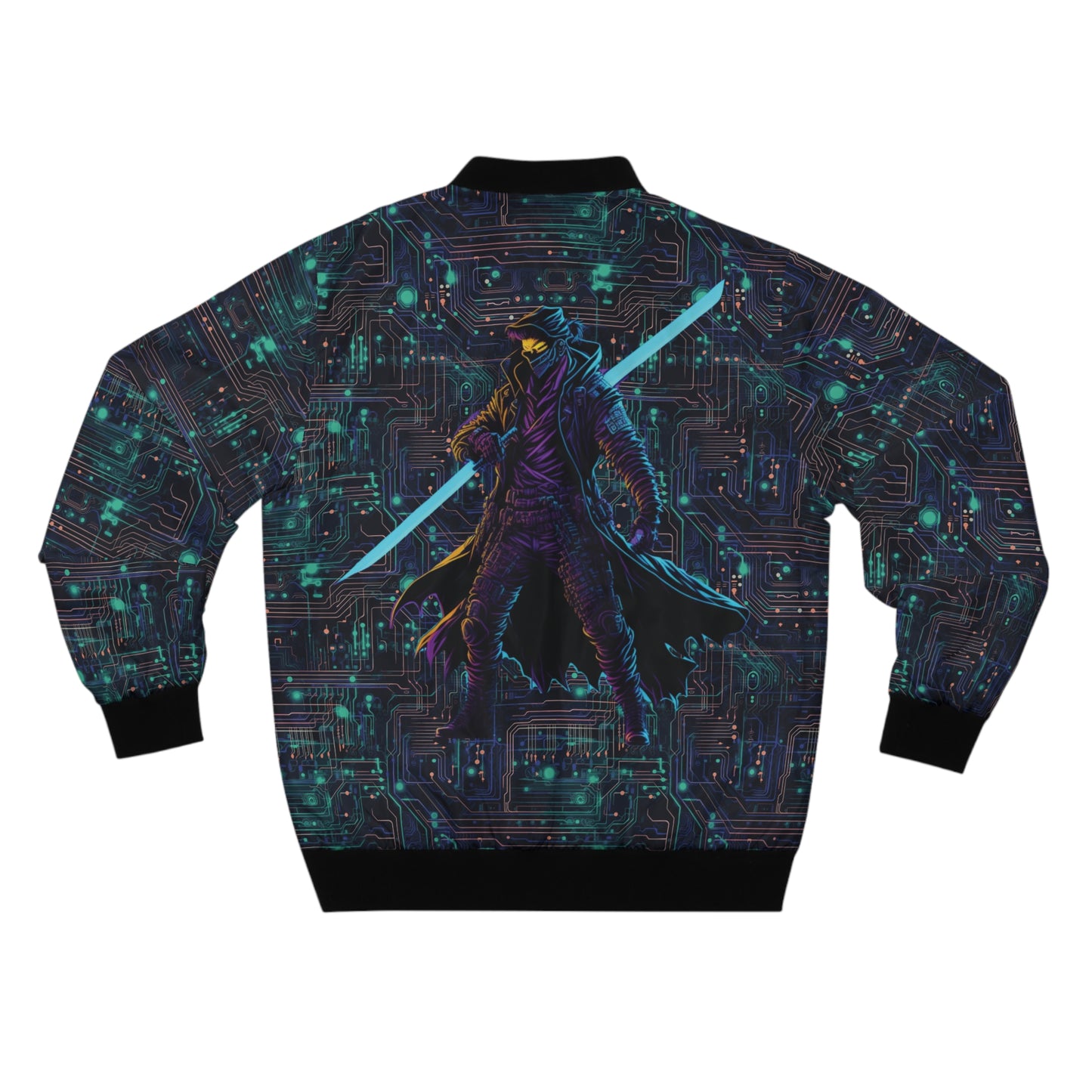 Cyberpunk Vanguard: Neon Circuit Board Men's Bomber Jacket (AOP)