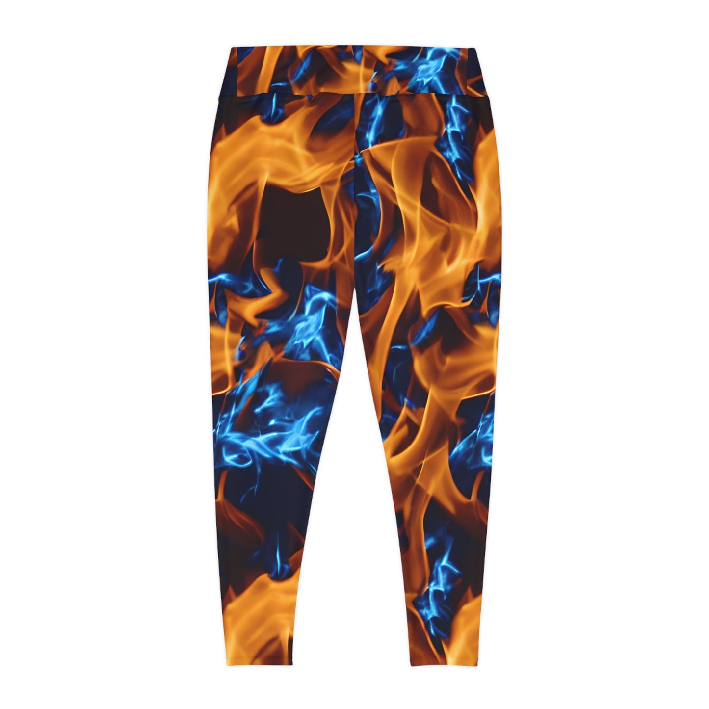 Plus Size Leggings with Blue and Orange Flames (AOP) - Stylish Comfort for Every Curve