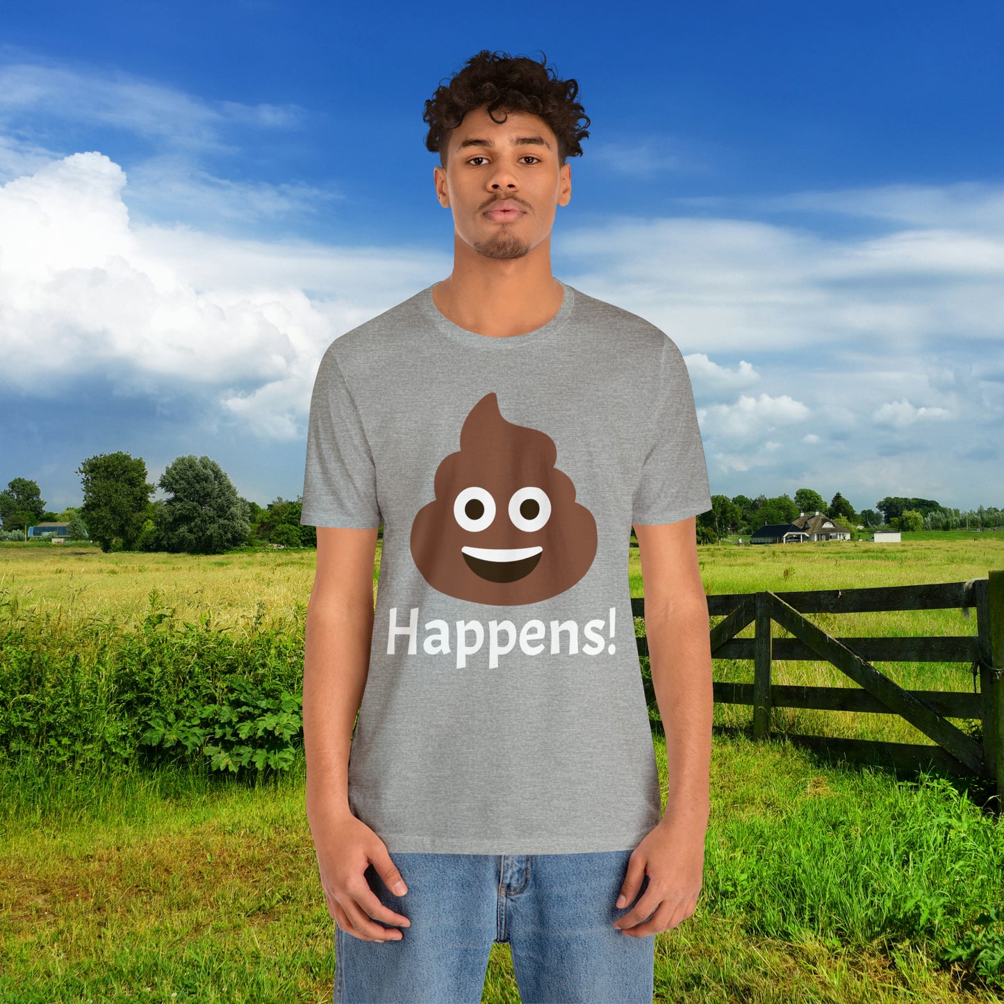 Embrace the Inevitable: 'Happens' Poop Emoji Unisex Jersey T-Shirt