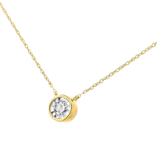 10K Yellow Gold 1/4 Cttw Round Brilliant-Cut Diamond Modern Bezel-Set Solitaire Pendant Necklace (J-K Color, I2-I3 Clarity) - 16" with 2" Extender