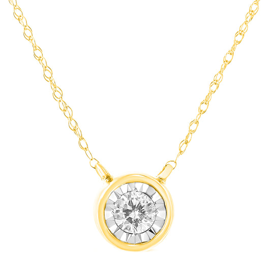 10K Yellow Gold 1/4 Cttw Round Brilliant-Cut Diamond Modern Bezel-Set Solitaire Pendant Necklace (J-K Color, I2-I3 Clarity) - 16" with 2" Extender
