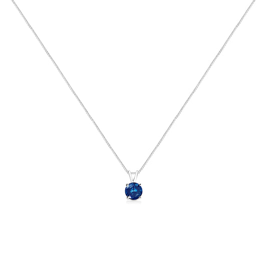 10K White Gold 1/4 Cttw Round Brilliant Cut Lab Grown Blue Diamond 4-Prong Solitaire Pendant Necklace (Blue Color, VS2-SI1 Clarity) - 18"