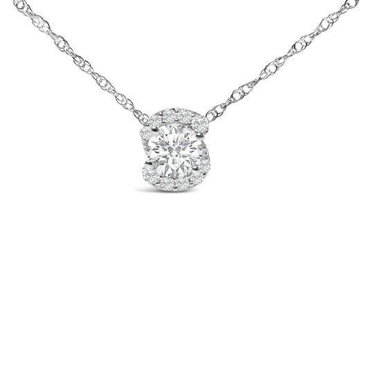 .925 Sterling Silver 1.0 Cttw Lab Grown Round-Cut Diamond Pendant Necklace 18"