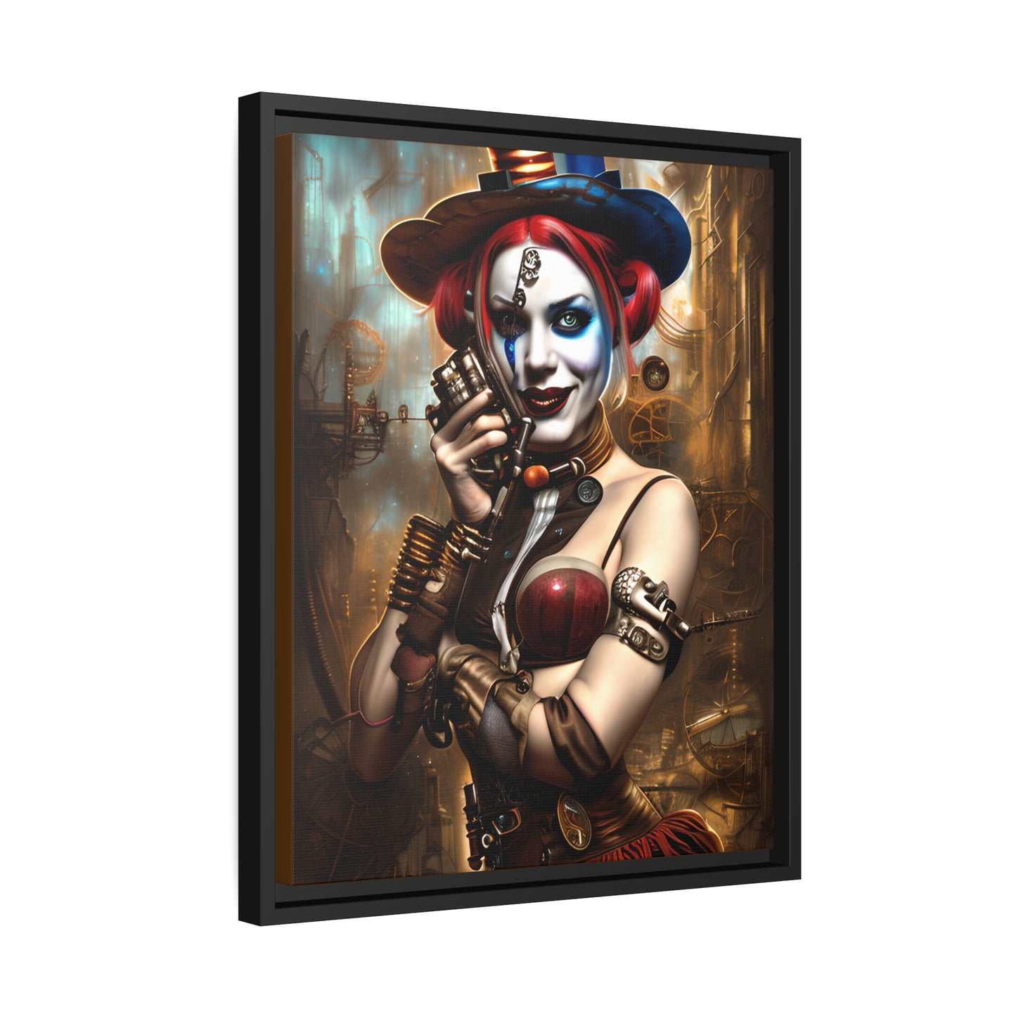 Hyper Realistic Steampunk Harley Quinn Matte Canvas, Black Frame