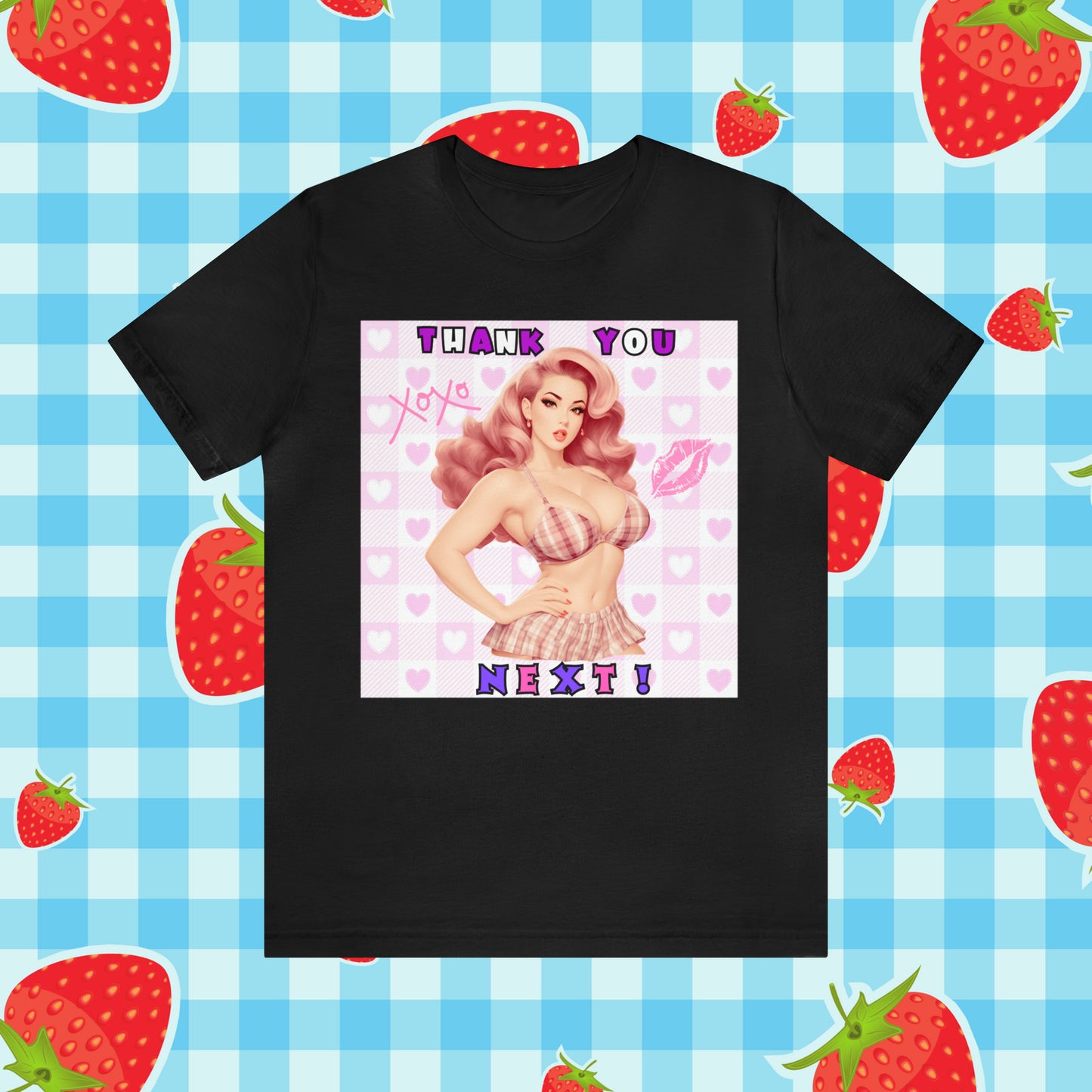 Timeless Elegance: Vintage Pink Pinup Girl "Thank You Next" on a Bella+Canva 3001 Unisex Jersey T-Shirt - A Must-Have Gift for her