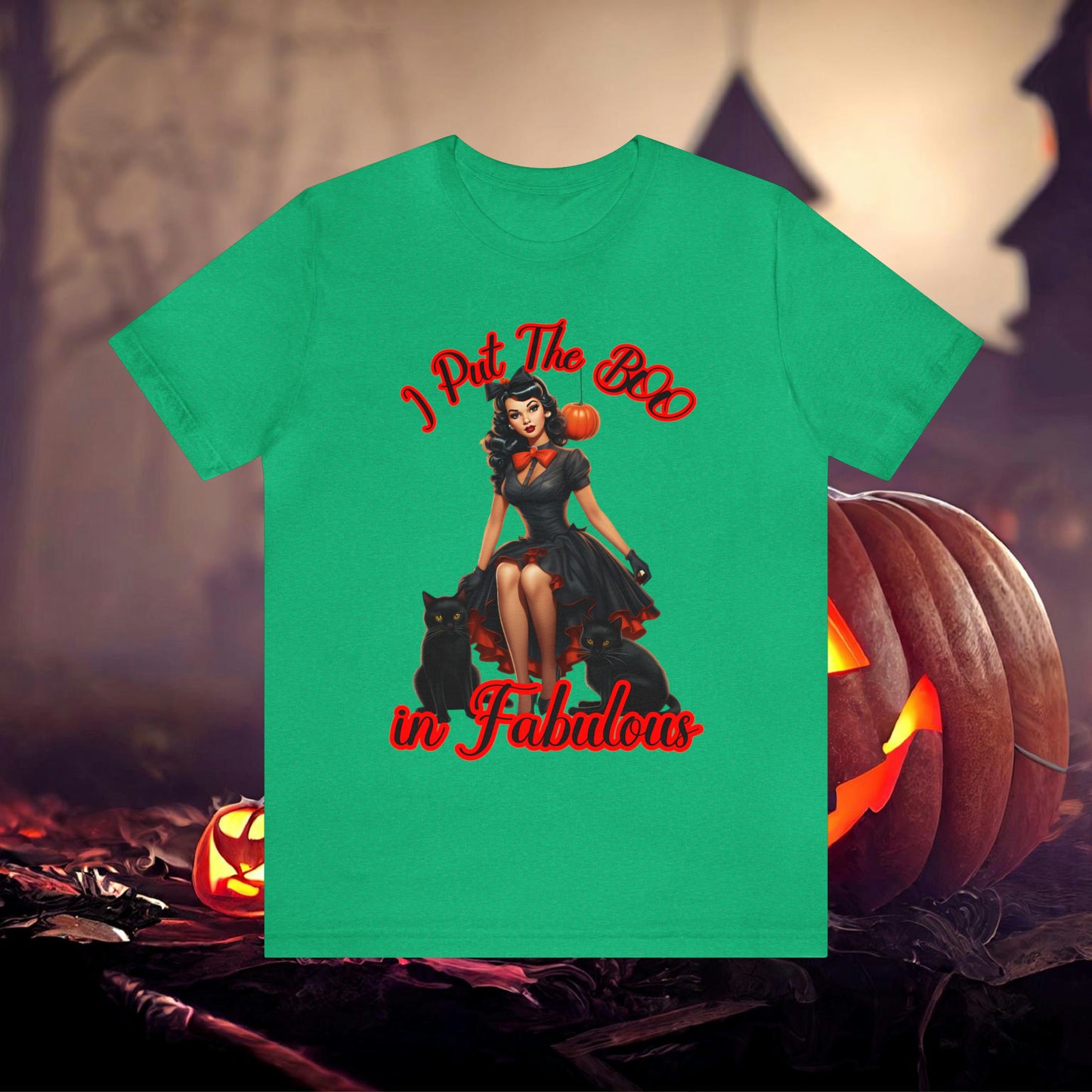 Vintage Pin-Up Witch I put the BOO in Fabulous Halloween Unisex Jersey Short Sleeve Tee Gifts for Her