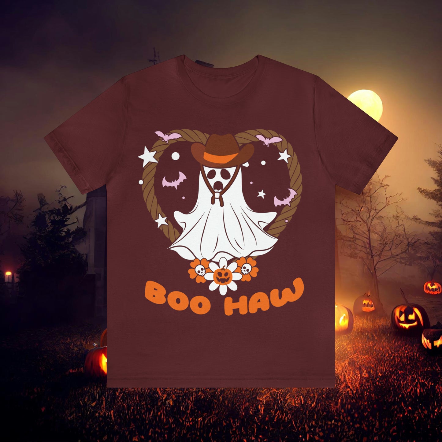 Boo Haw Retro Groovy Western Halloween Unisex Jersey Short Sleeve Tee Gifts for Him Gifts for Her