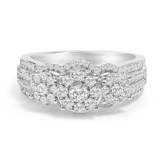.925 Sterling Silver 1.0 Cttw Diamond Engagement Ring and Soldered Wedding Band Set
