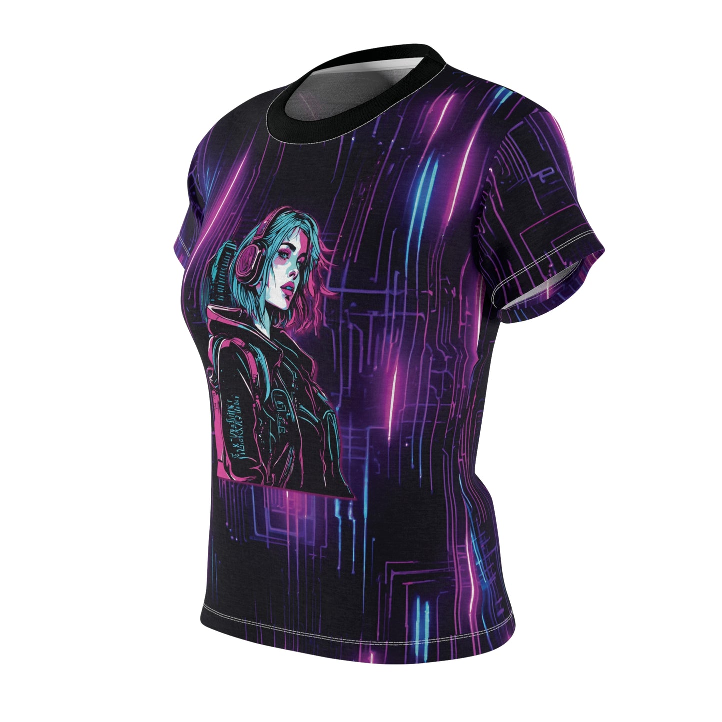 Neon Futuristic Lights Cyberpunk Girl Women's Cut & Sew Tee (AOP)