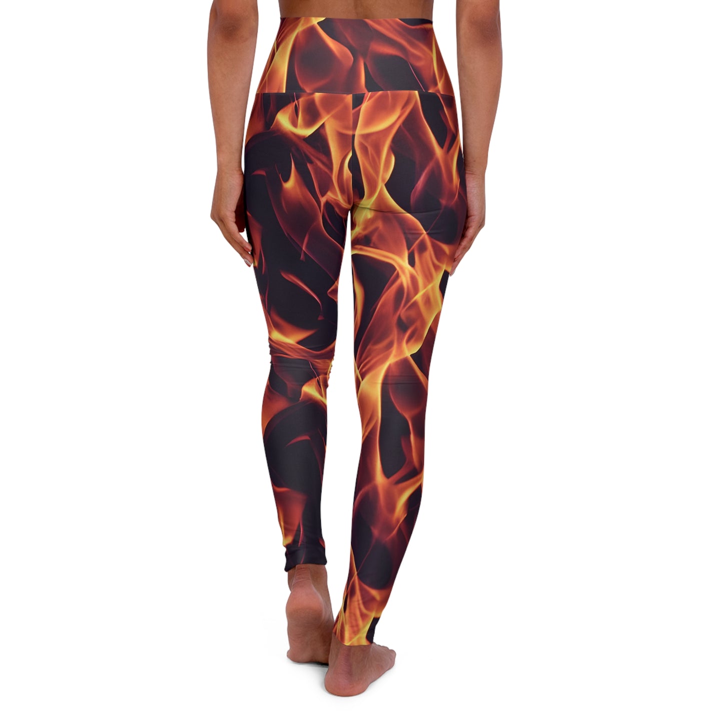 Elevate Your Flow: All Over Print High Waisted Yoga Leggings with Dynamic Flames  High Waisted Yoga Leggings (AOP)