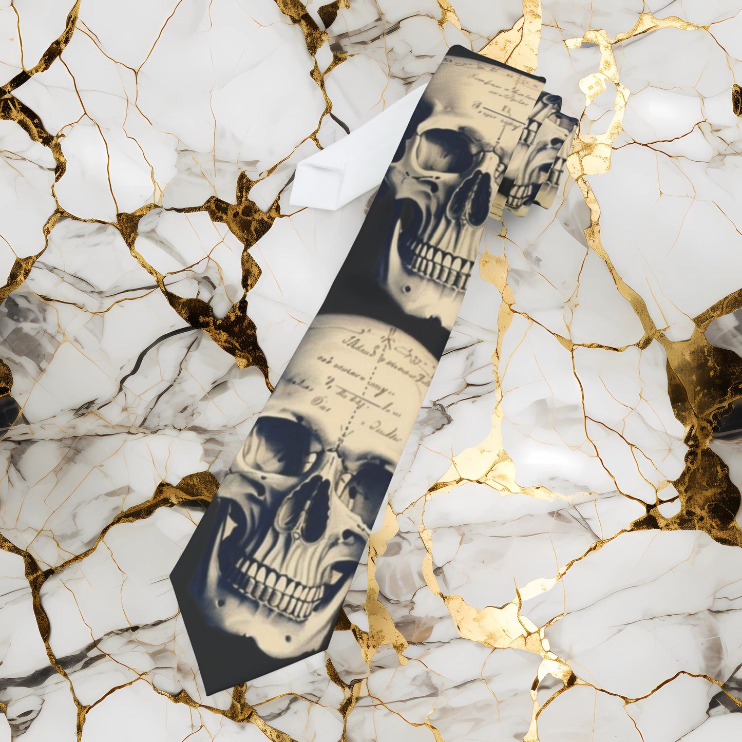 Vintage Skull Pattern Necktie — Gothic Retro Skeleton Print Tie