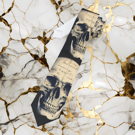 Vintage Skull Pattern Necktie — Gothic Retro Skeleton Print Tie